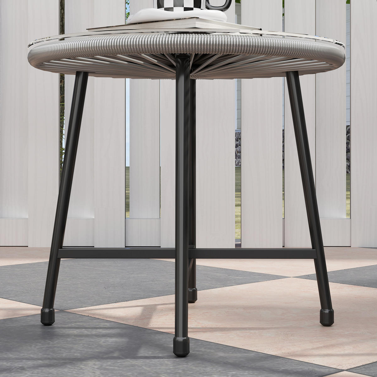 GARTENMÖBEL-SET DE-06747 3-teilig, 2 Stühle & Glastisch Grau - Grau, Kunststoff/Metall - ComfortXL