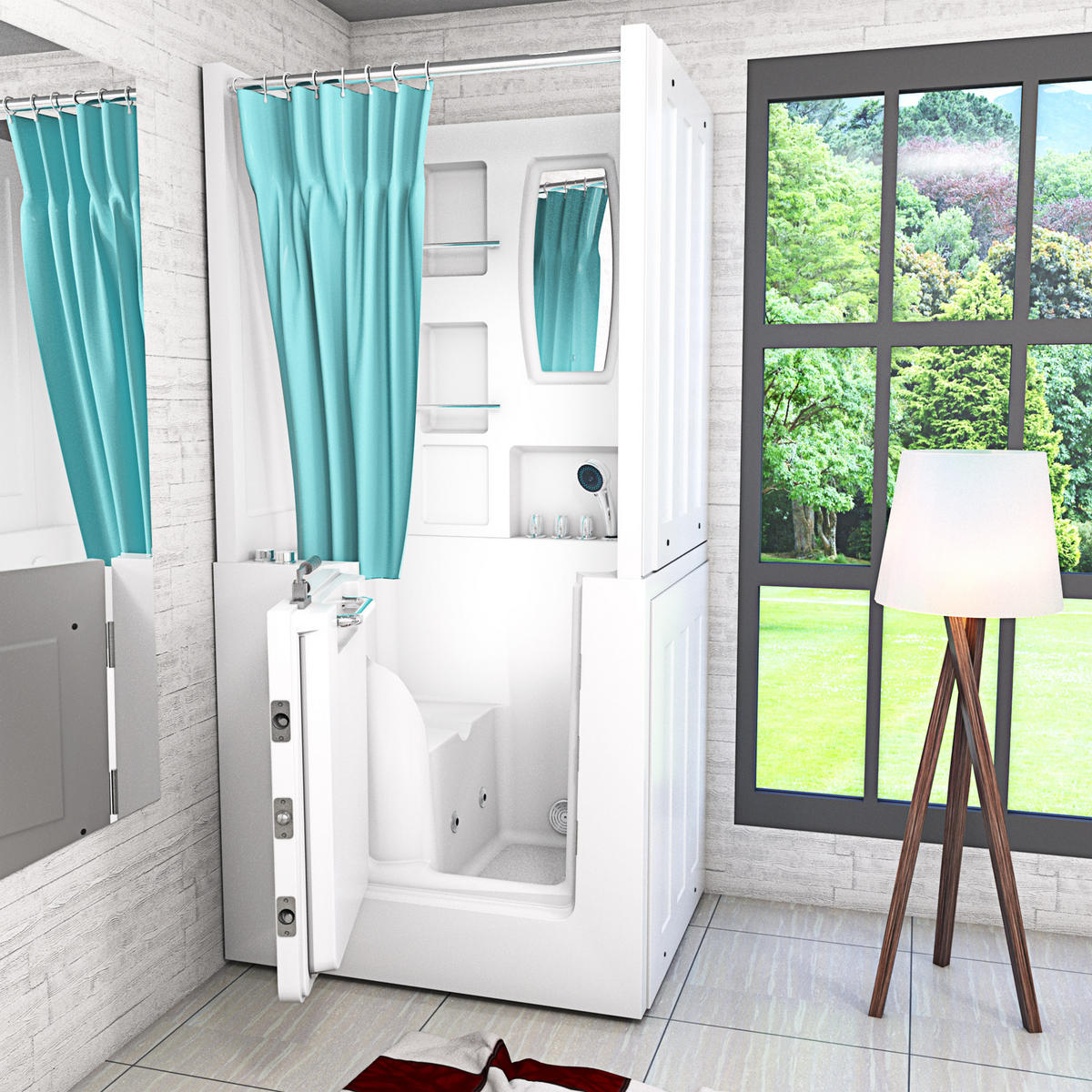 SENIORENDUSCHE Wanne Whirlpool S02D-WP-TH-A-L 78x100x205cm - Weiß, Glas/Kunststoff (78/100/205cm) - AcquaVapore by Sandra Jentho