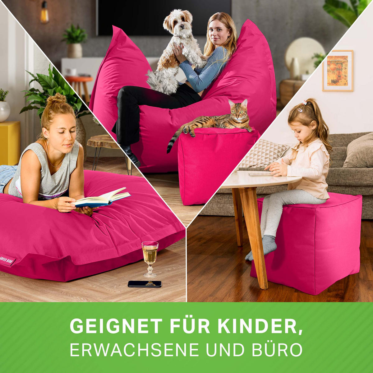 XXL-SITZSACK + Pouf 2er Set - 140x180cm - Pink, Textil (140/25/180cm) - Green Bean
