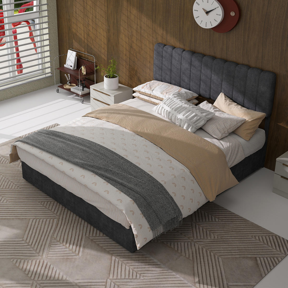 POLSTERBETT 140x200 cm Stauraum hydraulisch grau - Grau, Textil (140/200cm) - LEBENLANG