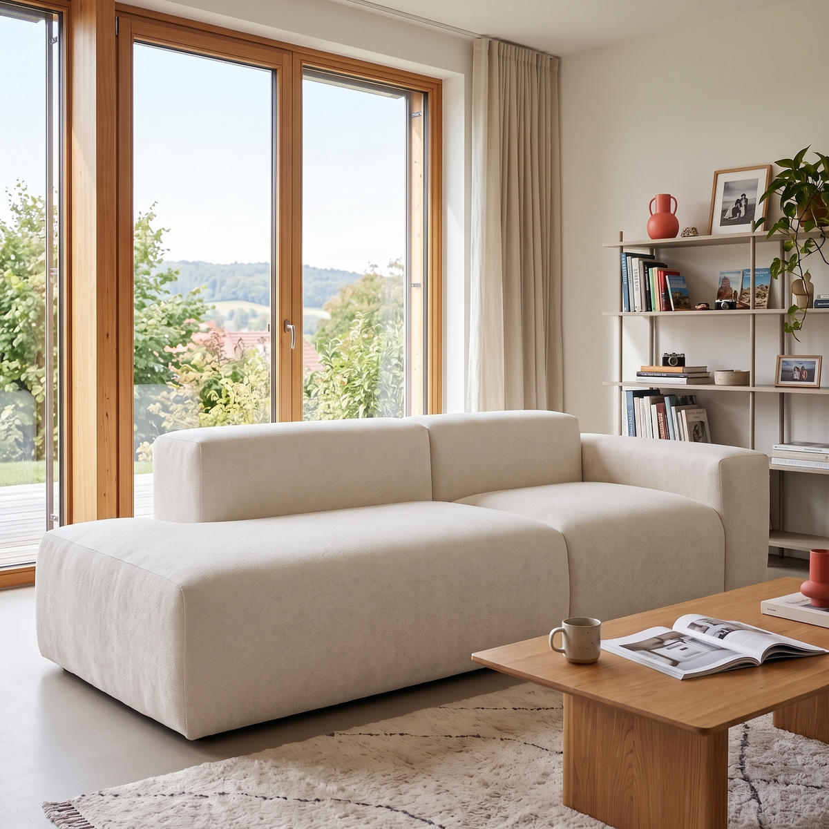 3-SITZER modulares Sofa HEAVEN SET 1 Links, Breite 255 cm Webstoff Weiß - Schwarz/Weiß, Holz/Kunststoff (255/71/102cm) - Muffo