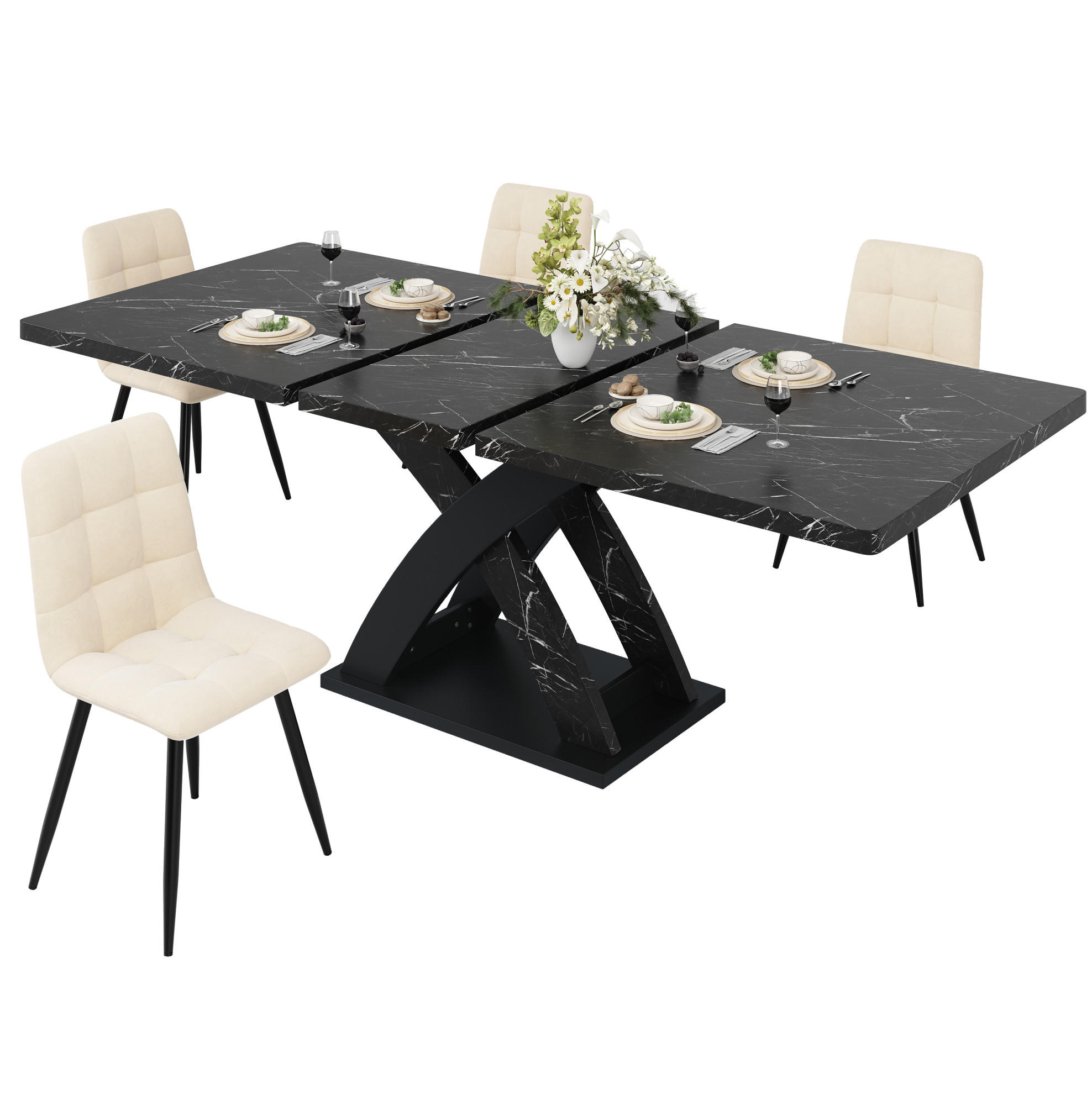 OKWISH JÍDELNÍ stůl 120-160/80/75 cm černý z MDF a kovu rozkládací