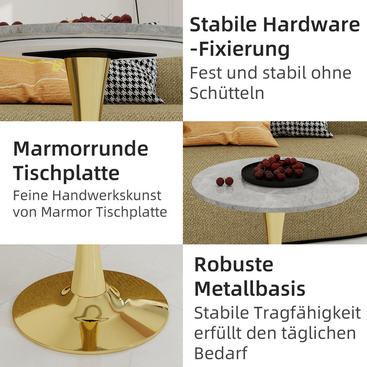 COUCHTISCH 70/70/72 cm in Gold aus Kunstmarmor mit modernem Design - Goldfarben, Stein (70/70/72cm) - OKMYHOME