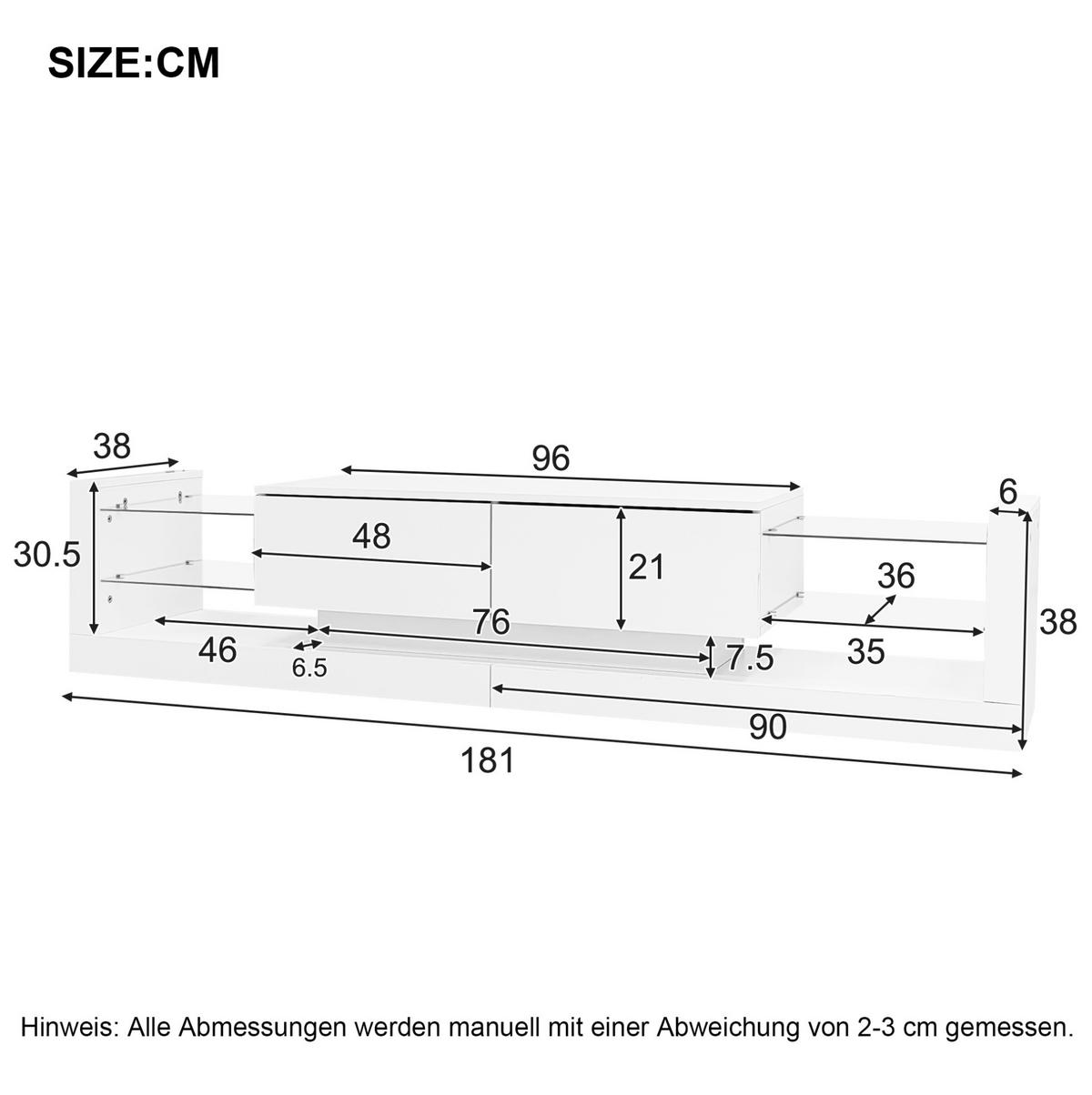 TV-SCHRANK mit LED-Beleuchtung 181 cm Hochglanz Weiß 2 Klappen - Weiß, Holzwerkstoff (38/38/181cm) - Beauniv