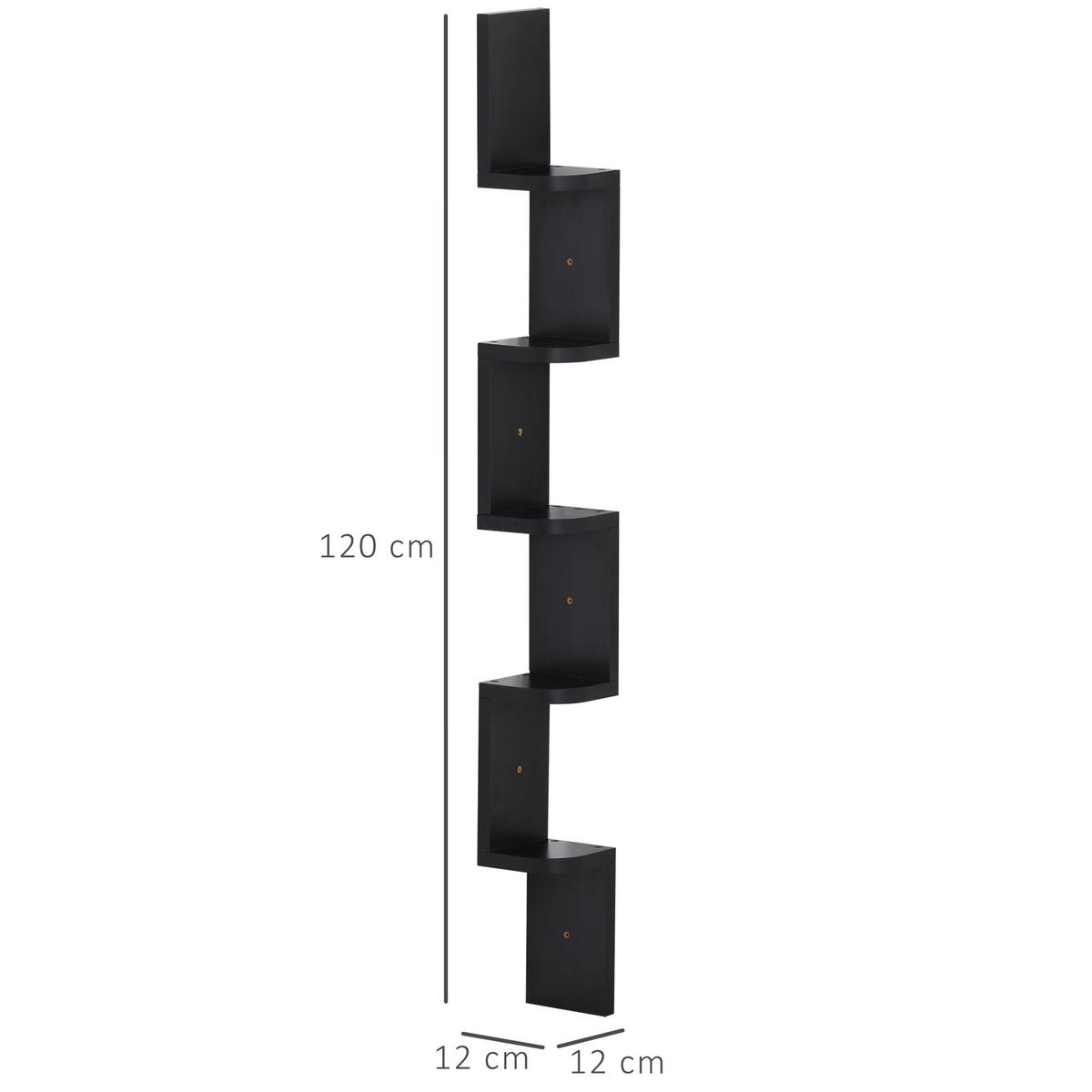 ECKREGAL Schwarz 5 Ebenen 120 cm - Schwarz, Holzwerkstoff (12/120/12cm) - PANGIVO