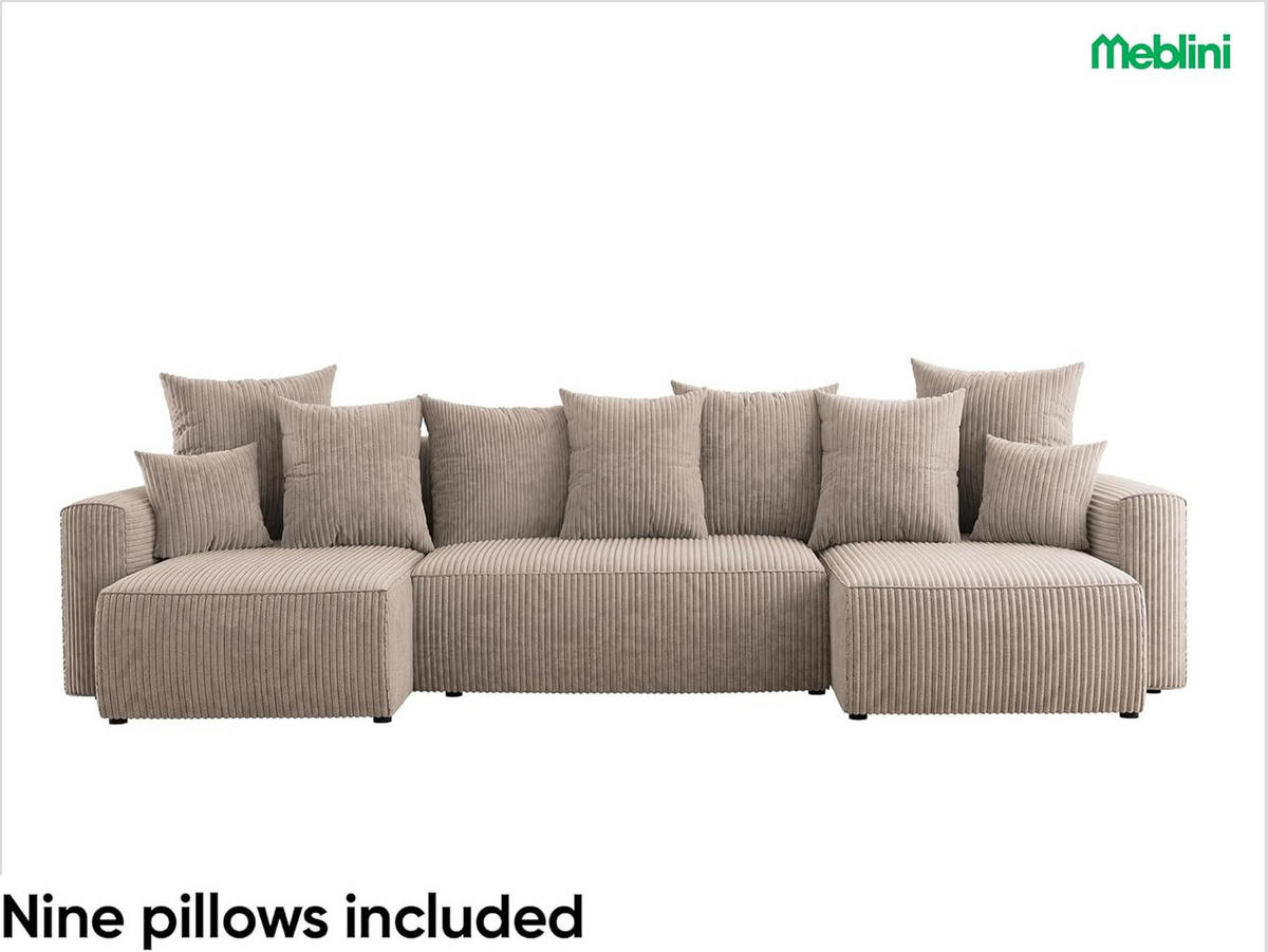 ECKSOFA SOLARIS U - Beige/Schwarz, Holzwerkstoff (312/142cm) - Meblini