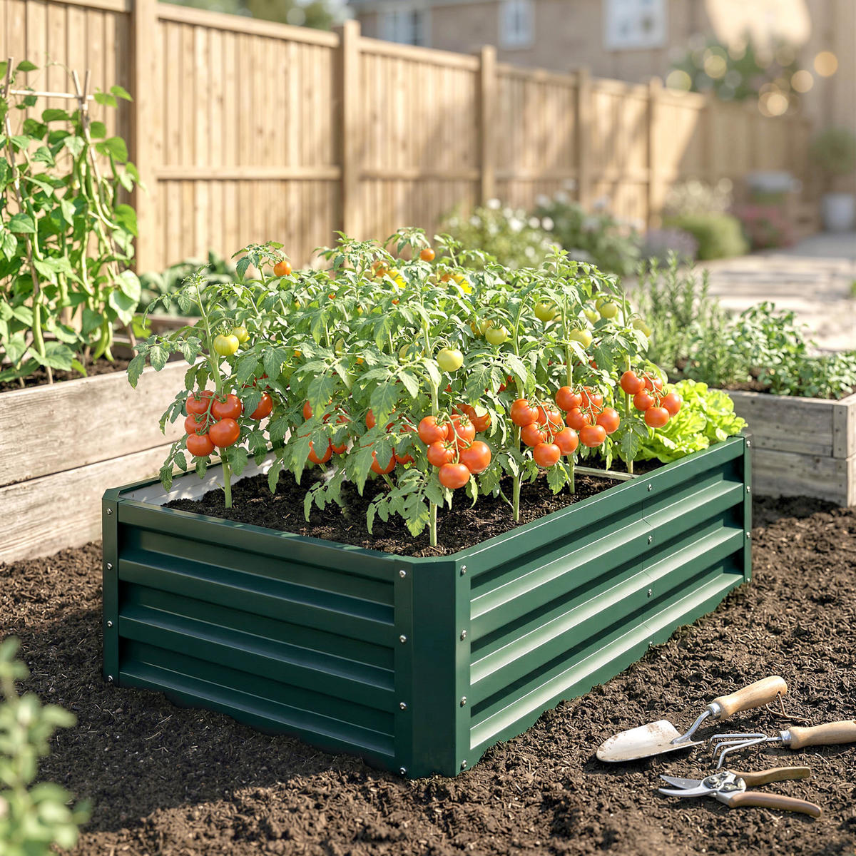 HOCHBEET DE-12128 rechteckig 120/60/30 cm aus Wellblech Dunkelgrün - Grün, Metall (120/30.5/60cm) - ComfortXL
