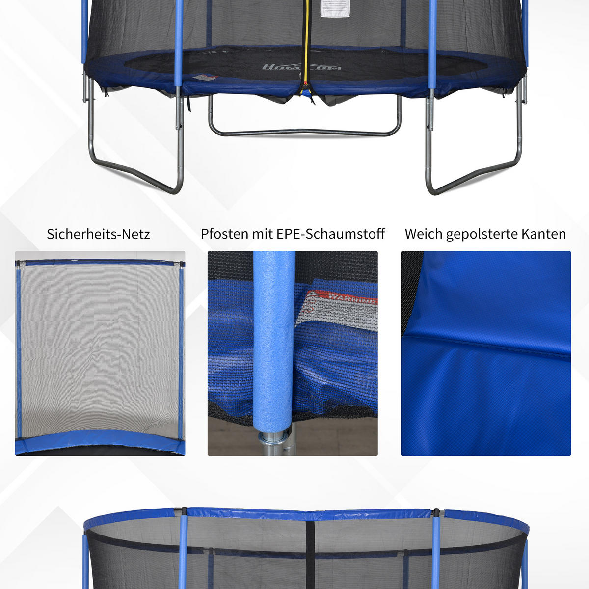 TRAMPOLIN mit Sicherheitsnetz, Stahl, Blau+Schwarz, bis 113,6 kg - Multicolor, Kunststoff (248/248/305cm) - HOMCOM