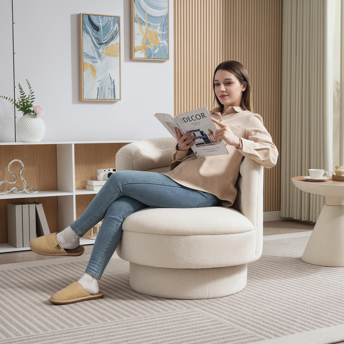 SESSEL, drehbar, Creme - Creme, Kunststoff (74/74/74cm) - HOMCOM