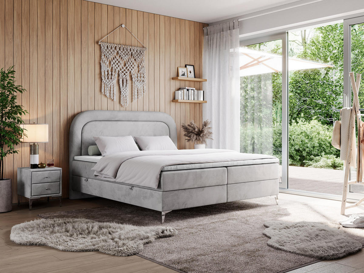 BOXBETT EIRA 140/200 Hellgrau Velvet - H3 - Silberfarben/Hellgrau, Holz/Textil (140/200cm) - MKS