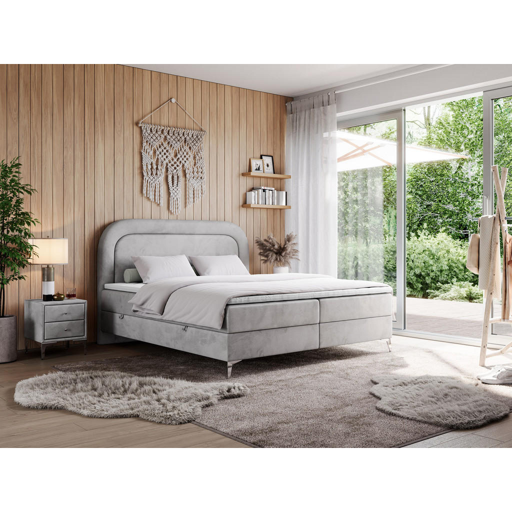 Thumbnail - MKS Boxbett, Hellgrau, Textil, 2-Sitzer, H3, Rechteckig, 180x200 cm, Schlafzimmer, Betten, Boxspringbetten