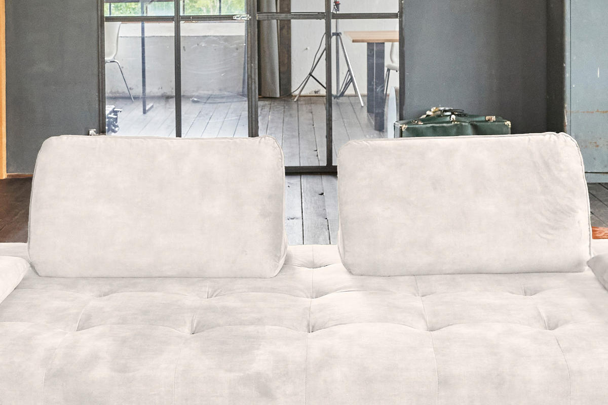 SOFA WIOLO Cremeweiß Velvet - Silberfarben/Creme, Textil/Metall (240/80/110cm) - KAWOLA