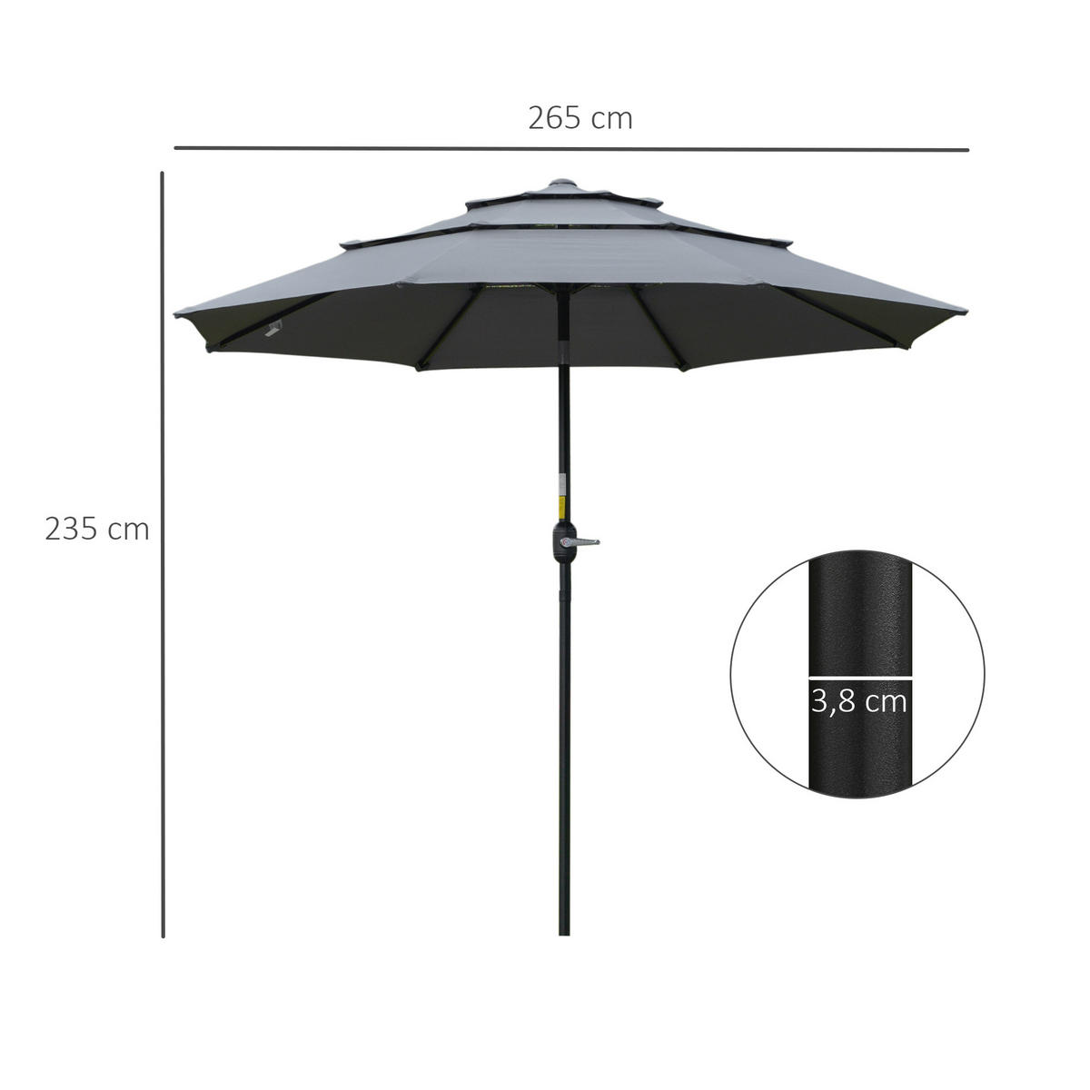 SONNENSCHIRM, Polyester, Stahl, ABS, Dunkelgrau - Dunkelgrau, Metall (265/265cm) - Outsunny