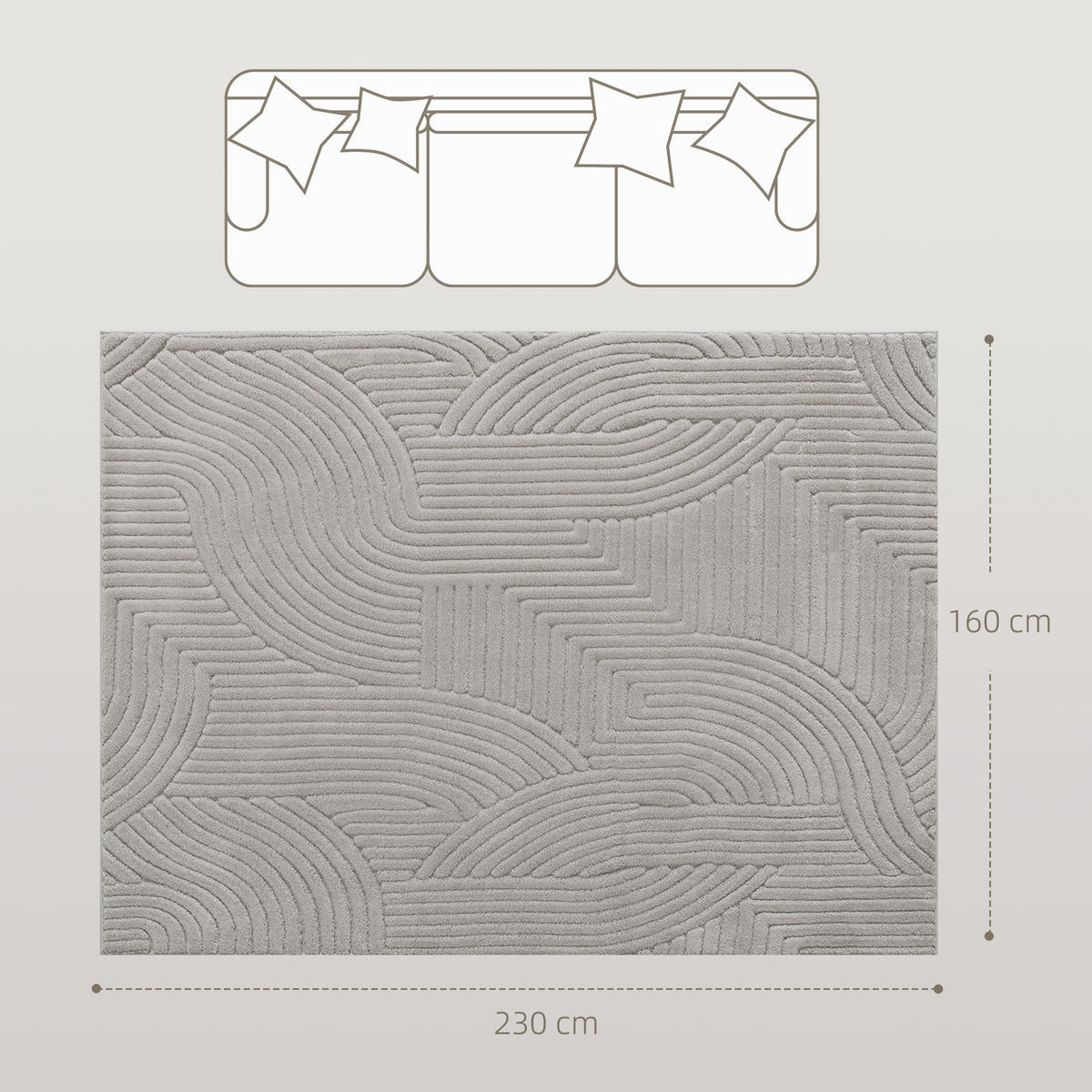 TEPPICH DE-14379 Hoch-Tief-Geometrisch, weich Grau - Grau, Textil (160/230cm) - ComfortXL