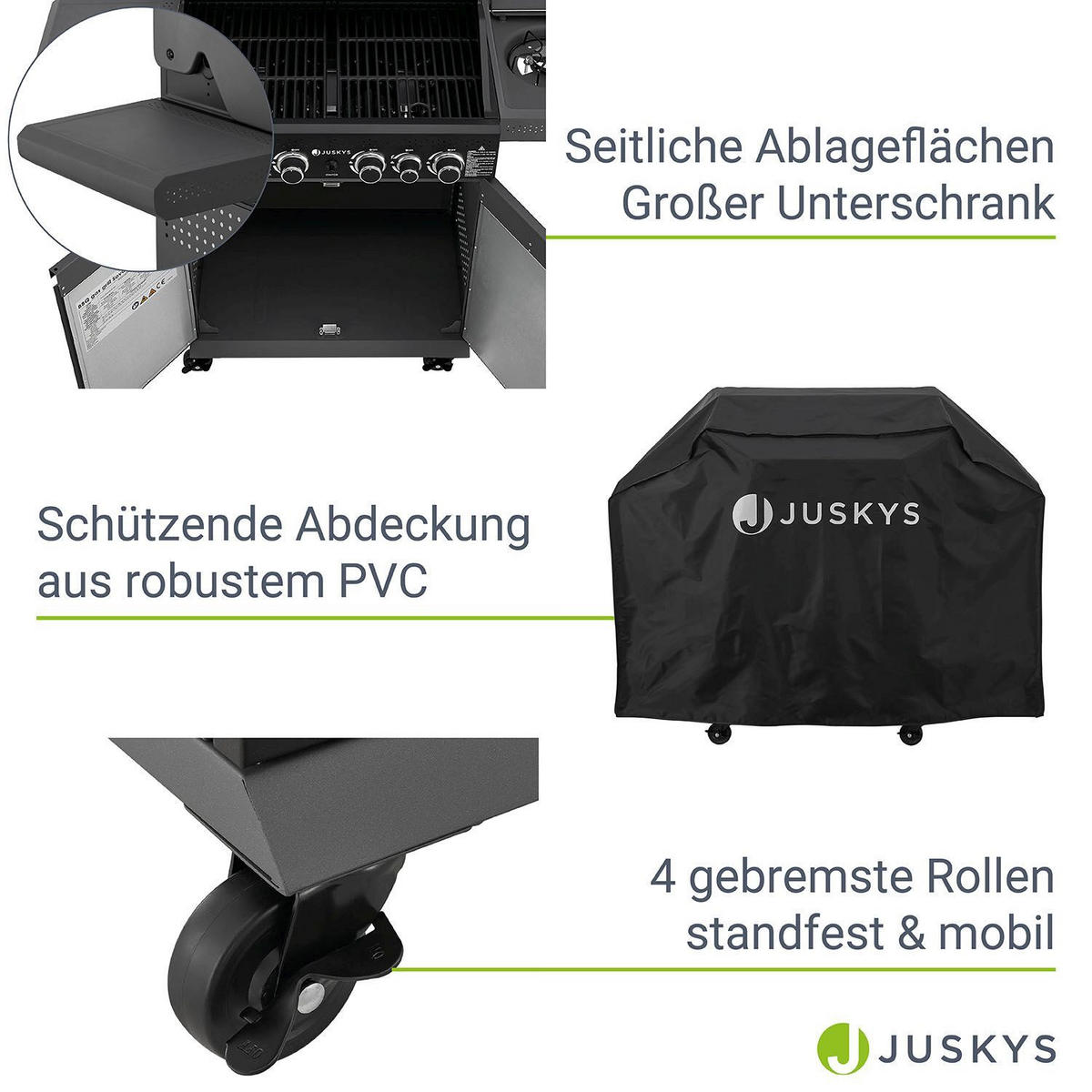 GASGRILL Savannah schwarz 4+1 - Schwarz, Metall (133/114/57cm) - Juskys