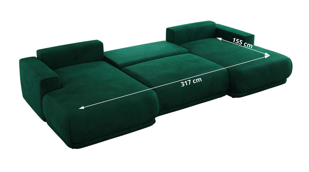 SEDACIA SÚPRAVA RINA U Tmavozelená Zamat - čierna/tmavozelená, textil/plast (360/85/170cm) - MKS