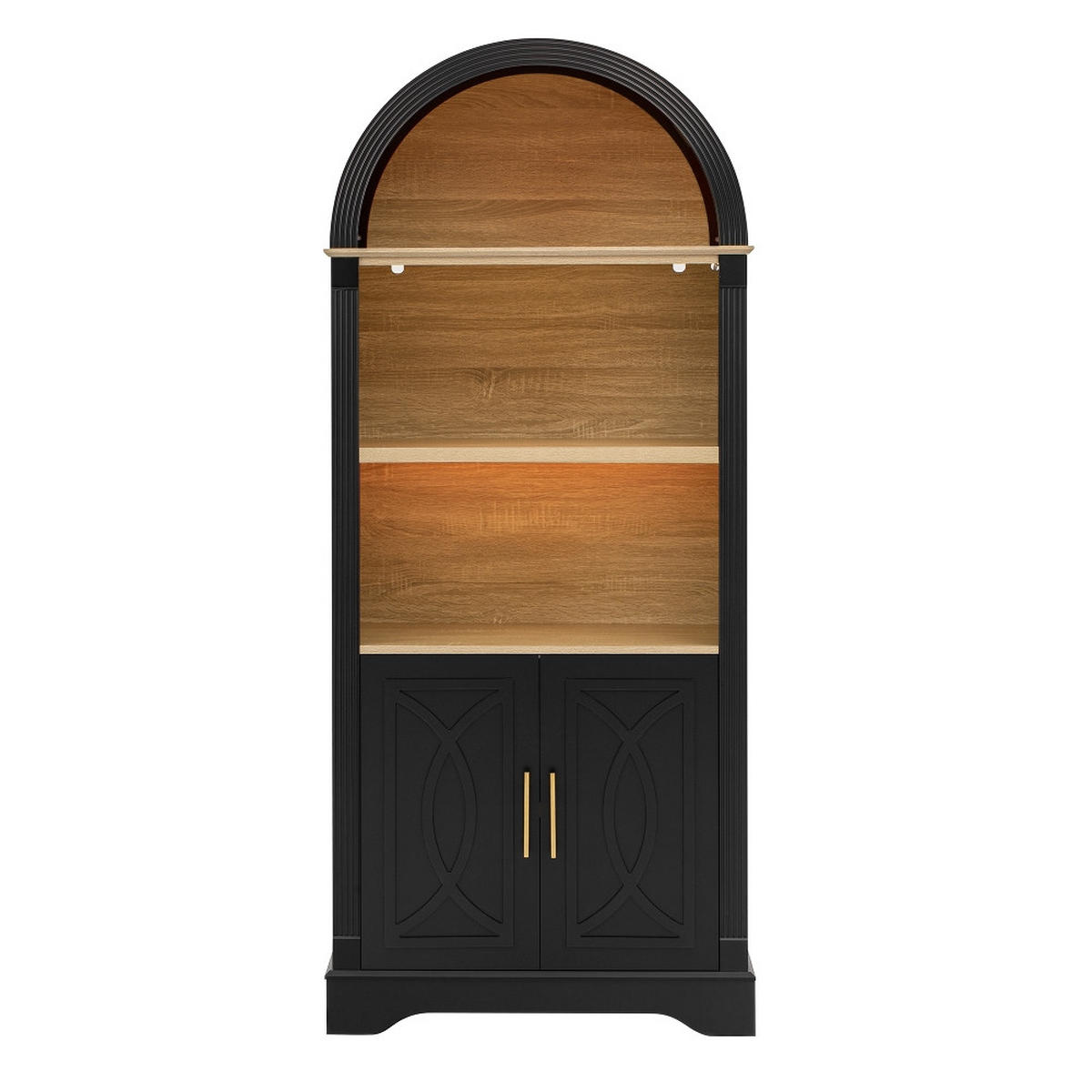 KÜCHENSCHRANK HIGHBOARD SCHWARZ, mit LED-Beleuchtung, Esszimmerschrank mit verstellbaren Regalböden, MDF Schwarz, 76,2/180/40,1 cm - Schwarz, Kunststoff (40/180/76.2cm) - Rolipo