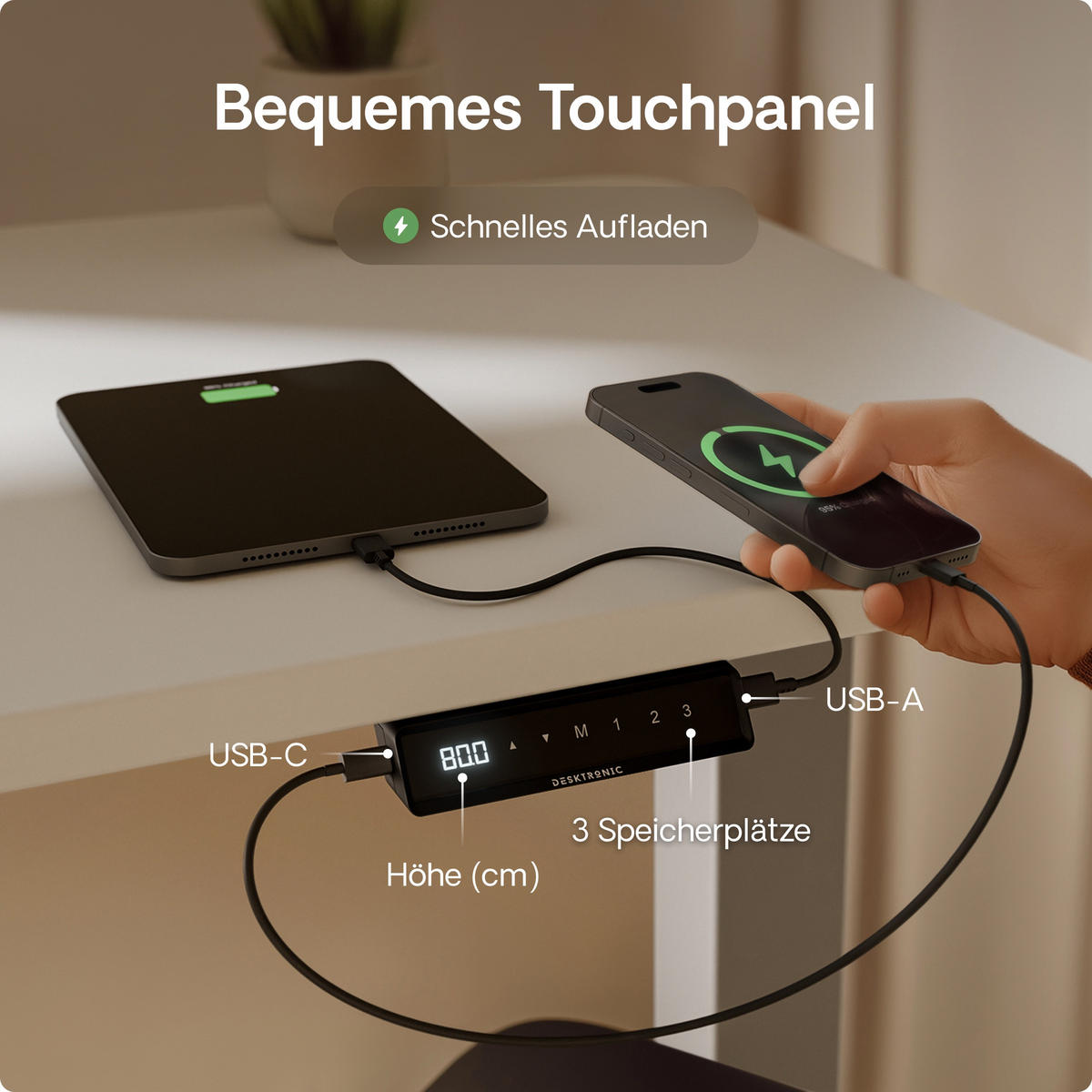 SCHREIBTISCH Elektrisch Höhenverstellbarer HomeOne 120x60cm Grau/Weiß mit Memory-Funktion, Anti-Kollisions Technologie - Weiß/Grau, Holzwerkstoff (60/120/72cm) - Desktronic