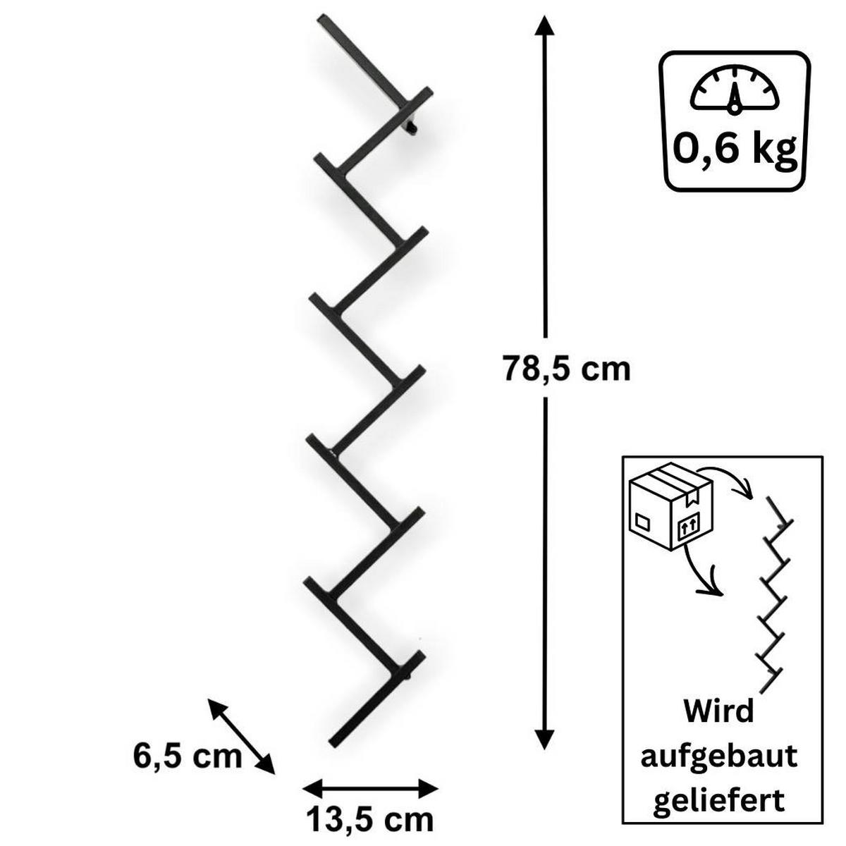 DANDIBO Wandgarderobe mit 10 Haken Garderobenhaken 96281 Garderobe Schwarz 80 cm Kleiderhaken Wandregal Haken - Schwarz, Metall (13.5/78.5/6.5cm) - DanDiBo