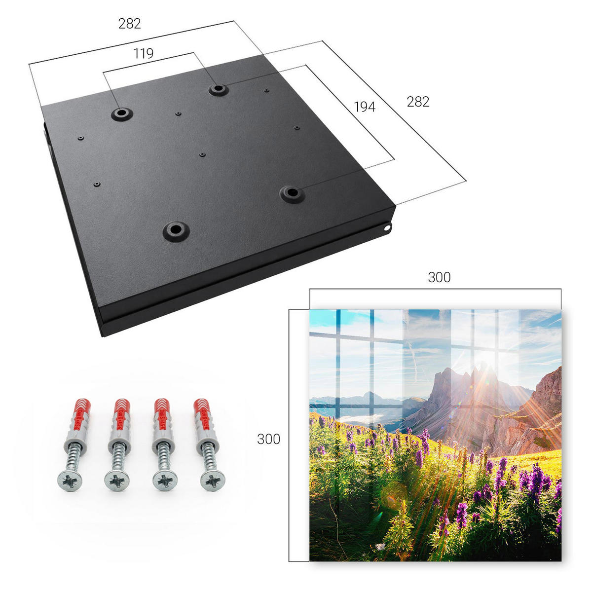 SCHLÜSSELBOX Schwarz 30x30 cm- Türöffnung nach rechts - Bergidylle - Grün, Metall (30/30/5cm) - TULUP