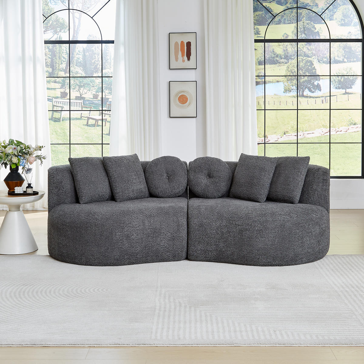 3-SITZER SOFA Geschwungenes Modulares Chenille Cashew - Grau, Textil (223/79/109cm) - Urban Meuble