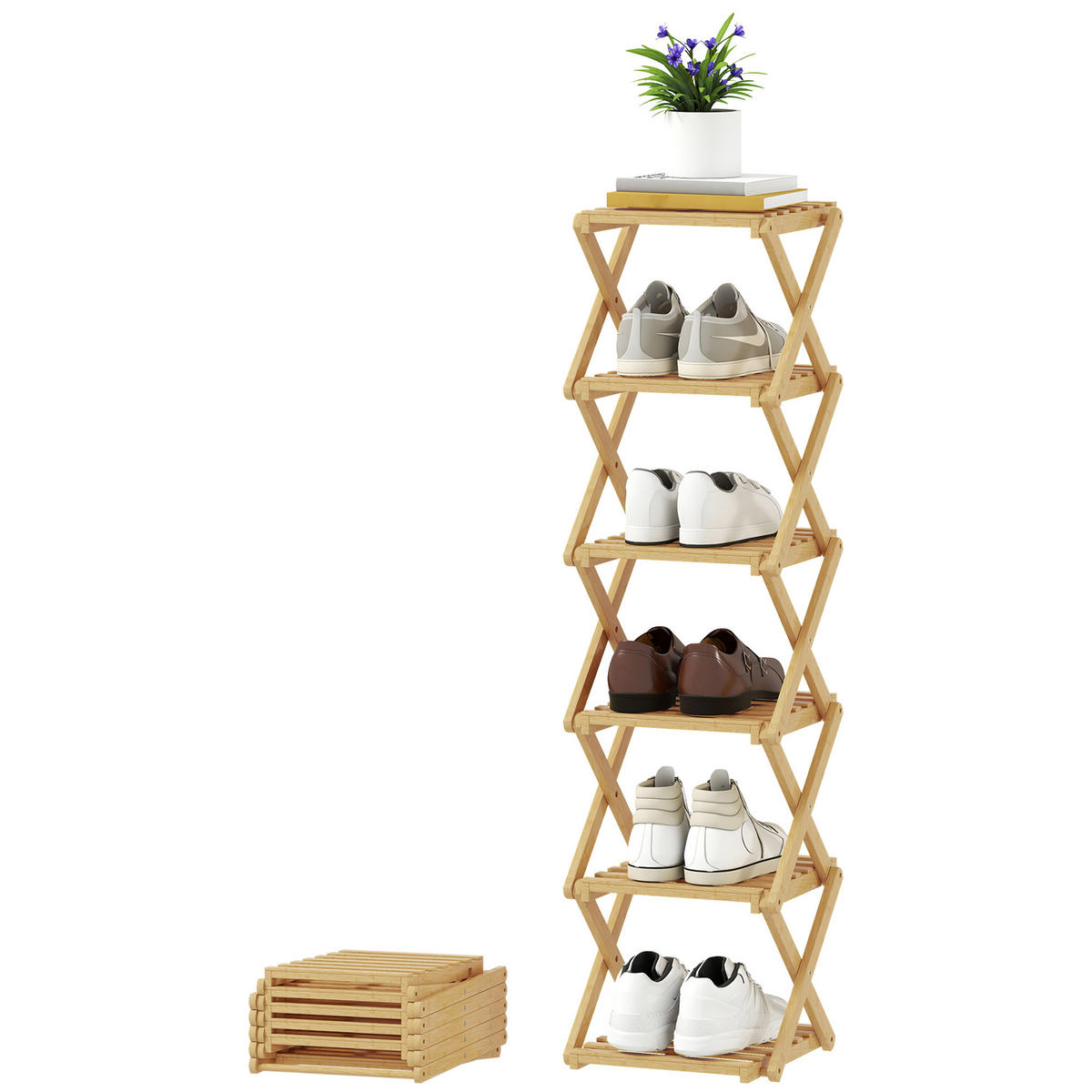 SCHUHREGAL Natur Bambus klappbar platzsparend 1 Stück - Naturfarben, Holz (30/108/29cm) - PANGIVO