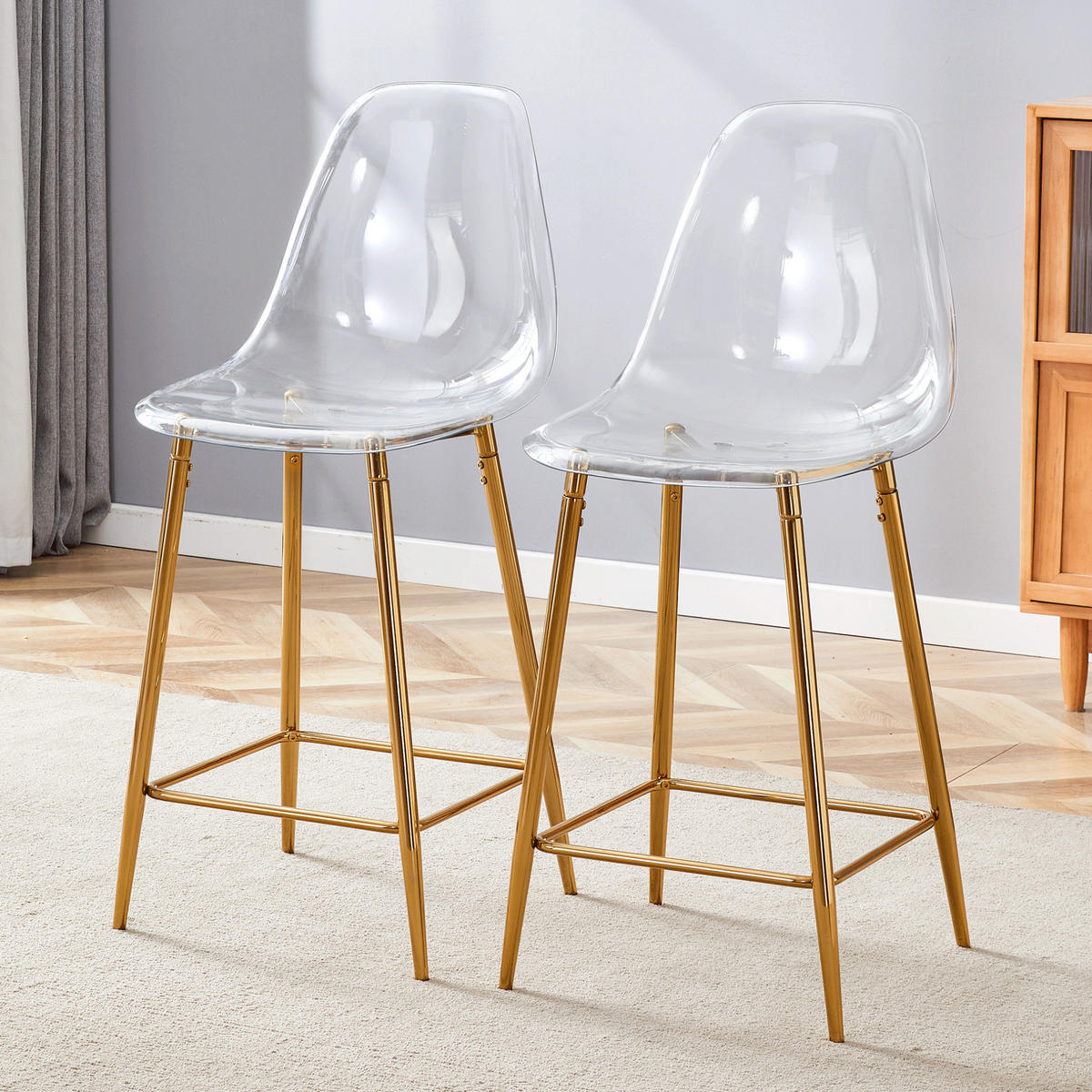 BARHOCKER 2er-Set Transparent Metallgestell Gold - Goldfarben, Metall (45/102/51cm) - Meubliv