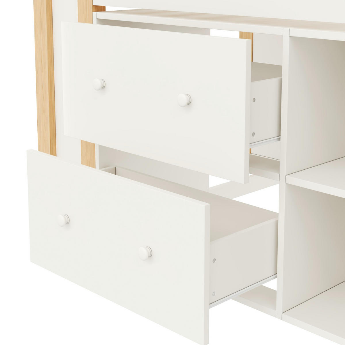 HOCHBETT Kiefernholz & MDF 90x200 cm Natur mit Stauraum, Leiterschrank, USB/USB-C und LED - Naturfarben, Holzwerkstoff (90/200cm) - Modfu