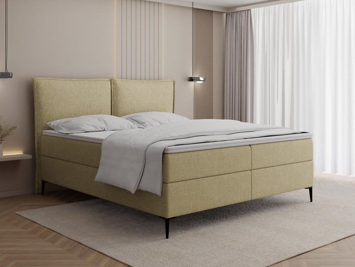 BOXBETT Calio Rise mit Bettkasten, Hell-Olivgrün Chenille 180x200 cm – inkl. H4 Taschenfederkern Matratze & Foam Topper - Schwarz/Olivgrün, Holz/Holzwerkstoff (180/200cm) - WFL GROUP