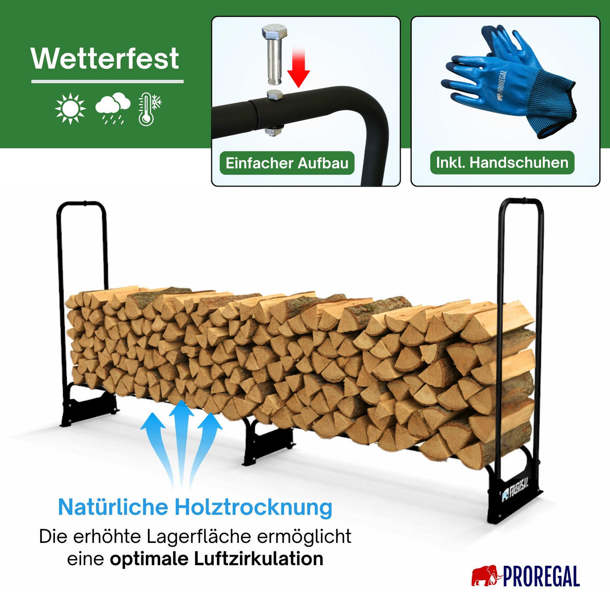KAMINHOLZREGAL Chimera außen inkl Abdeckung 117x260x36cm Schwarz - Schwarz, Metall (260/117/36cm) - PROREGAL