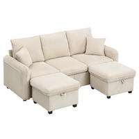 WOHNLANDSCHAFT U-Form mit Schlaffunktion und Staufunktion in Beige Cord 200/130/80 cm - Beige, Kunststoff (188/86/186cm) - OKWISH