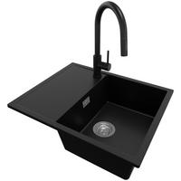 GRANITSPÜLE Ibiza, 2-er set Schwarz 62/50 cm 1 Becken + Küchenarmatur 40/20 cm + Ablauf-Set ab 45er Unterschrank - Chromfarben/Schwarz, Kunststoff (62/19/50cm) - Primagran
