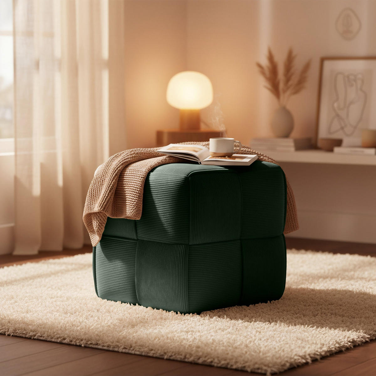 SITZWÜRFEL eckig 40/40/40 cm Cord Dunkelgrün - Dunkelgrün, Kunststoff/Textil (40/40/40cm) - CLP