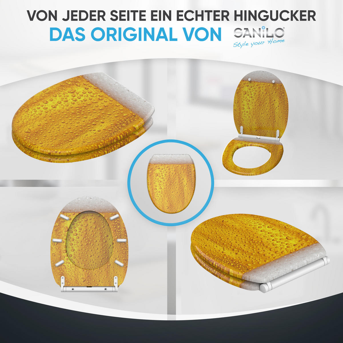 WC-SITZ mit Absenkautomatik & Top Fix Bier - Gelb, Holzwerkstoff (37.7/5.5/48cm) - Sanilo