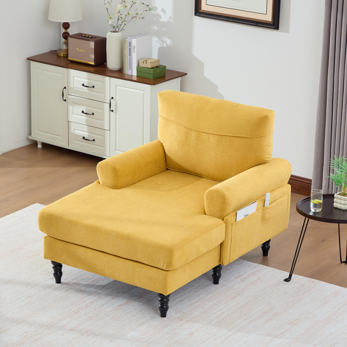 SOFA Chenille Senfgelb mit Stauraum - Gelb, Holz/Holzwerkstoff (97/86/125.5cm) - WISHDOR