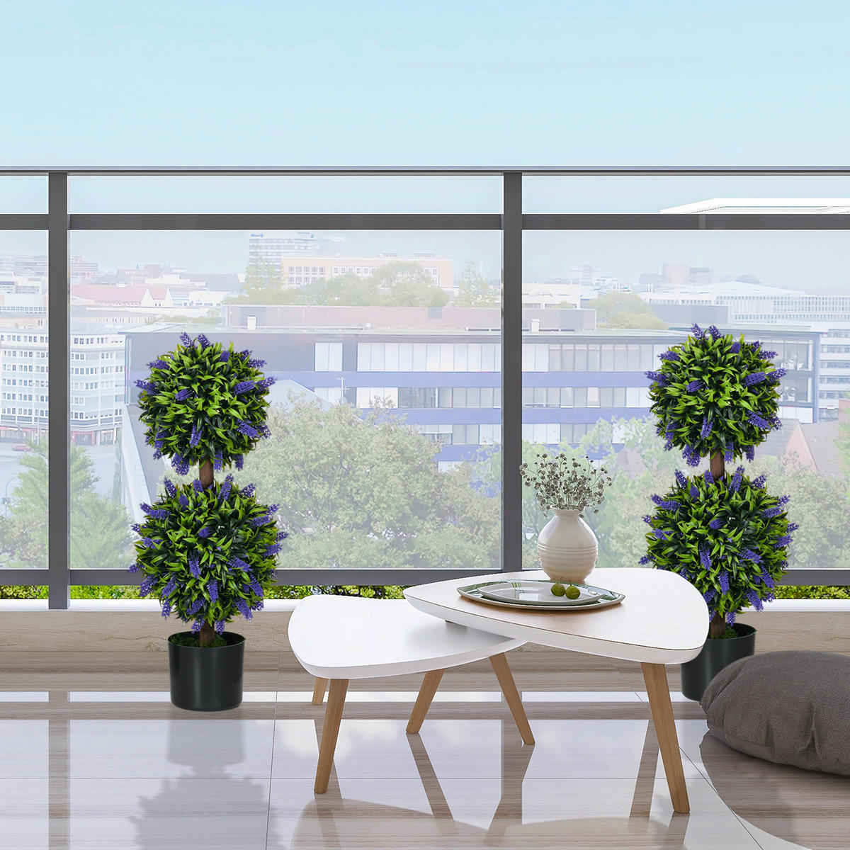 KÜNSTLICHE Pflanzen 2er-Set, 70 cm UV-beständige Kunstpflanze im Blumentopf - Grün, Kunststoff (70cm) - HOMCOM