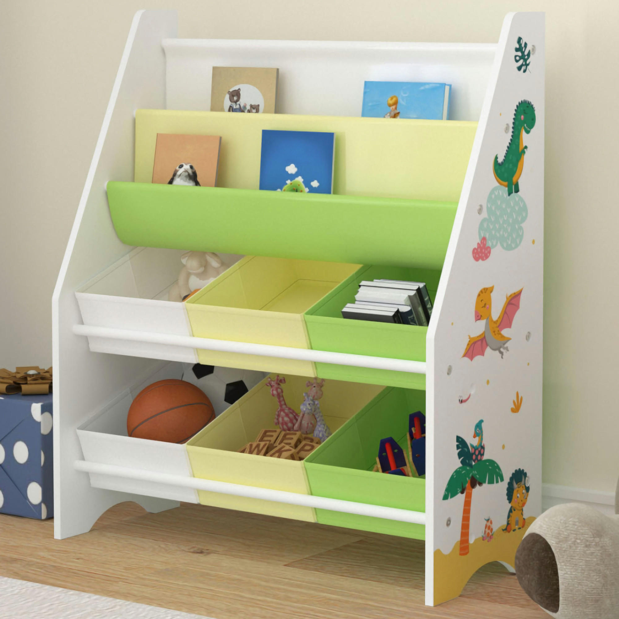 KINDERREGAL Ponteceso - Gelb/Weiß, Holzwerkstoff/Textil (62/74/26.5cm) - [en.casa]