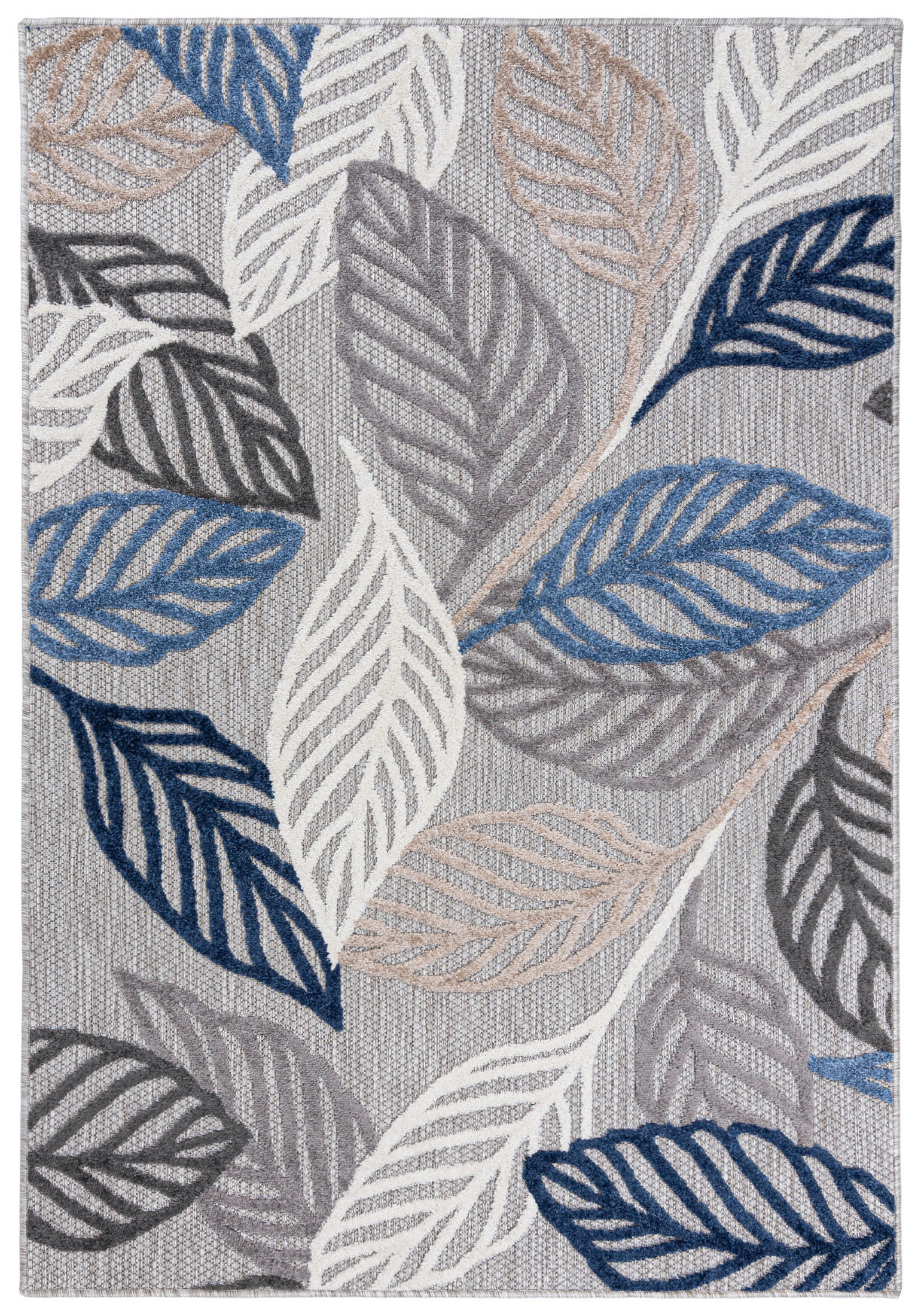TEPPICH Outdoor Blue Grey Pflanzlich Laub Kurzflor Rechteckig- 120x170 cm - Hellblau, Textil (120/170cm) - Mazovia