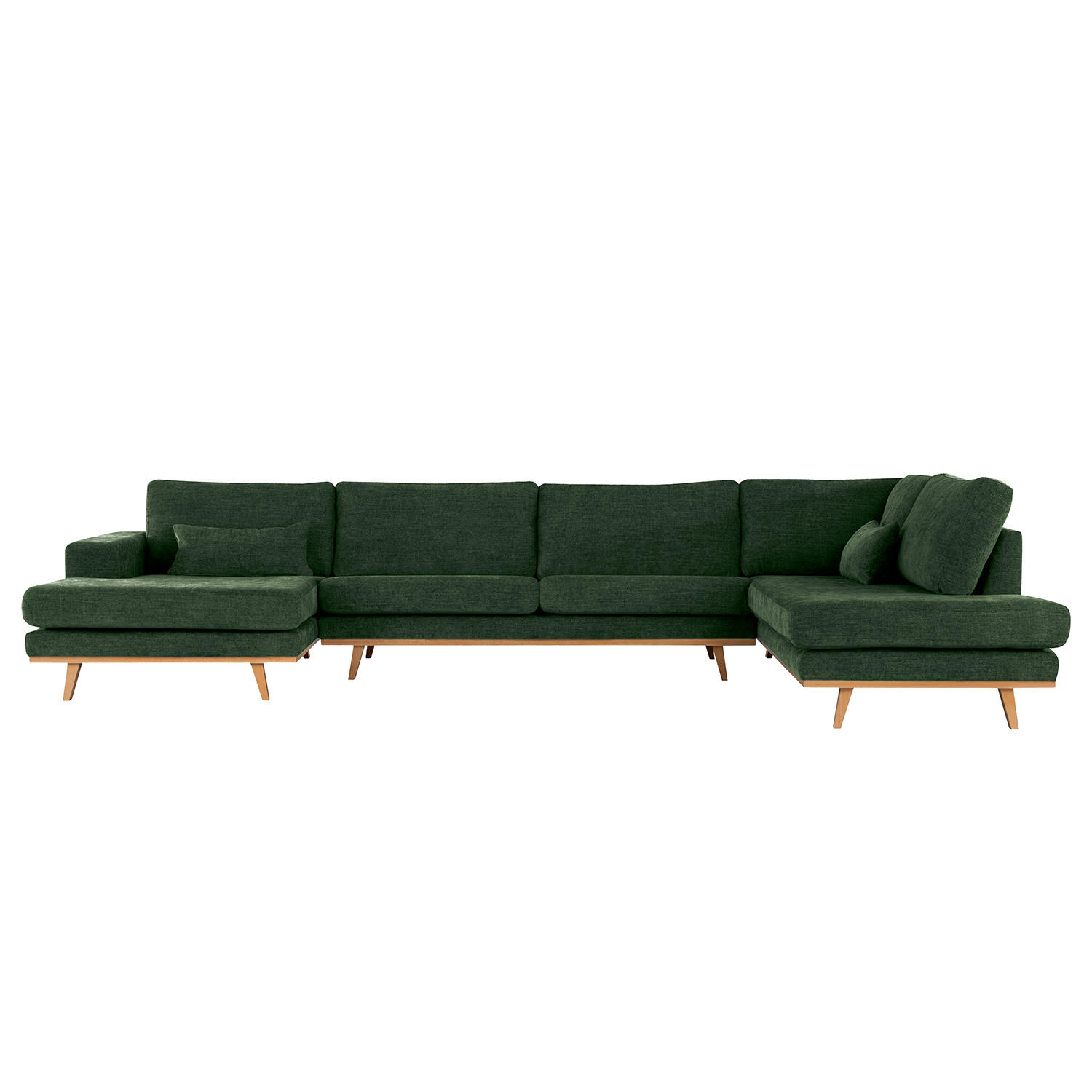 WOHNLANDSCHAFT mit Longchair - Dunkelgrün/Buchefarben, Textil (371/81/219cm) - home24