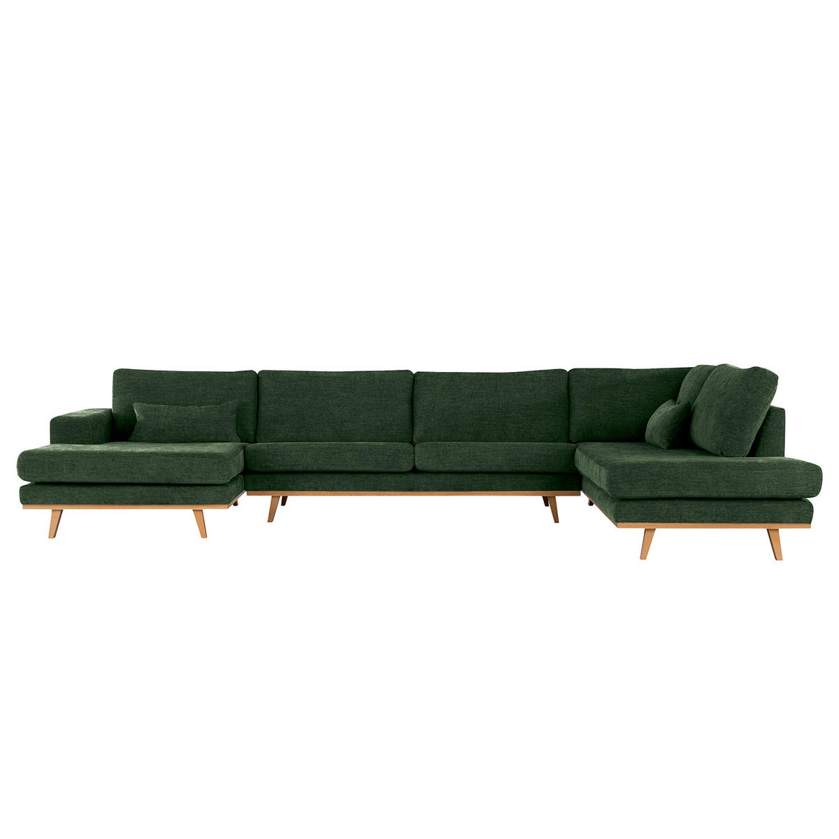 WOHNLANDSCHAFT mit Longchair - Dunkelgrün/Buchefarben, Textil (371/81/219cm) - home24