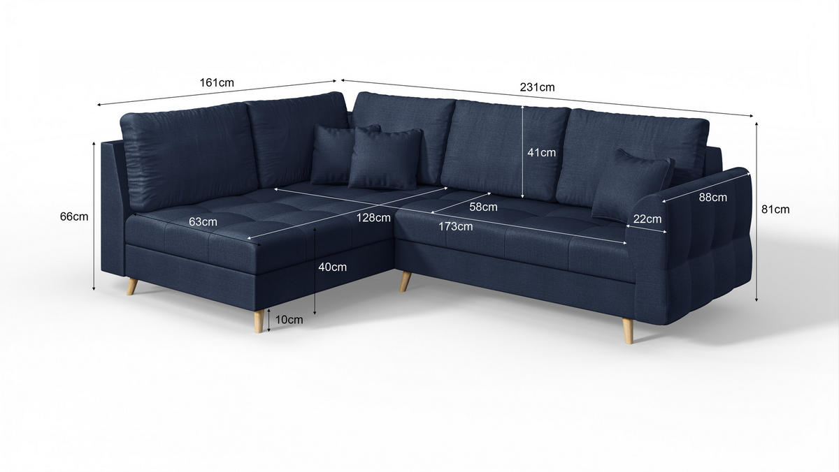 ECKSOFA MIT HOCKER Lorine Mikrofaser Dunkelblau - Hellbraun/Dunkelblau, Buchenholz/Textil (231/161cm) - S-Style Möbel