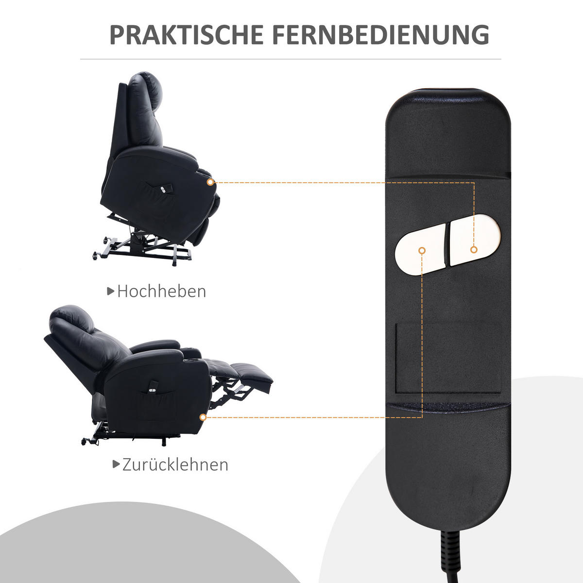 SESSEL mit Aufstehhilfe, Schwarz - Schwarz, Kunststoff (92/109/84cm) - HOMCOM