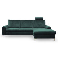 ECKSOFA VERONA R-S Grün Velours-Stoff mit Schlaffunktion - Grün, Holz (251/164cm) - MASSENO