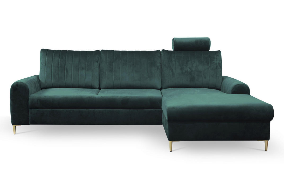 ECKSOFA VERONA R-S Grün Velours-Stoff mit Schlaffunktion - Grün, Holz (251/164cm) - MASSENO