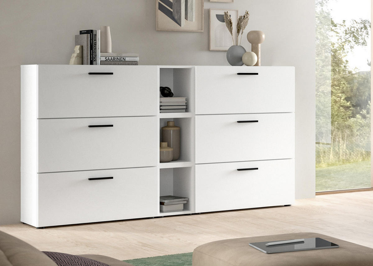 SIDEBOARD weiß 176 cm, Kommode mit Soft-Close - Schwarz/Weiß, Holzwerkstoff/Kunststoff (176/99/34cm) - Inn.Furn