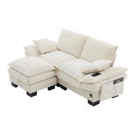 2-SITZER Sofa aus Corduroy 190x132x84 cm in Beige mit Hocker & USB-C - Beige, Textil (132/84/190cm) - Modfu