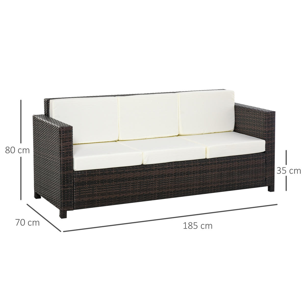 POLY-RATTAN Sofa, Metall, Braun+Weiß - Multicolor, Metall (70/80/185cm) - Outsunny