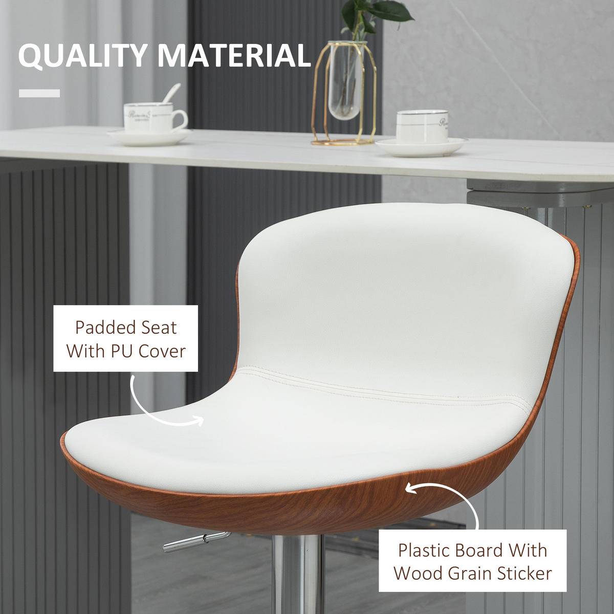 2ER-SET Barhocker, Bistrohocker mit Fußstütze, Drehbar Höhenverstellbar Barstuhl - Silberfarben/Creme, Metall (46/106/50cm) - HOMCOM