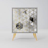SIDEBOARD ASHEN ARIA, Grau, 57,5x42x75,5 cm, Goldfarbene Metallfüße - Goldfarben/Multicolor, Holzwerkstoff/Metall (57.5/75.5/42cm) - SpaceRebels