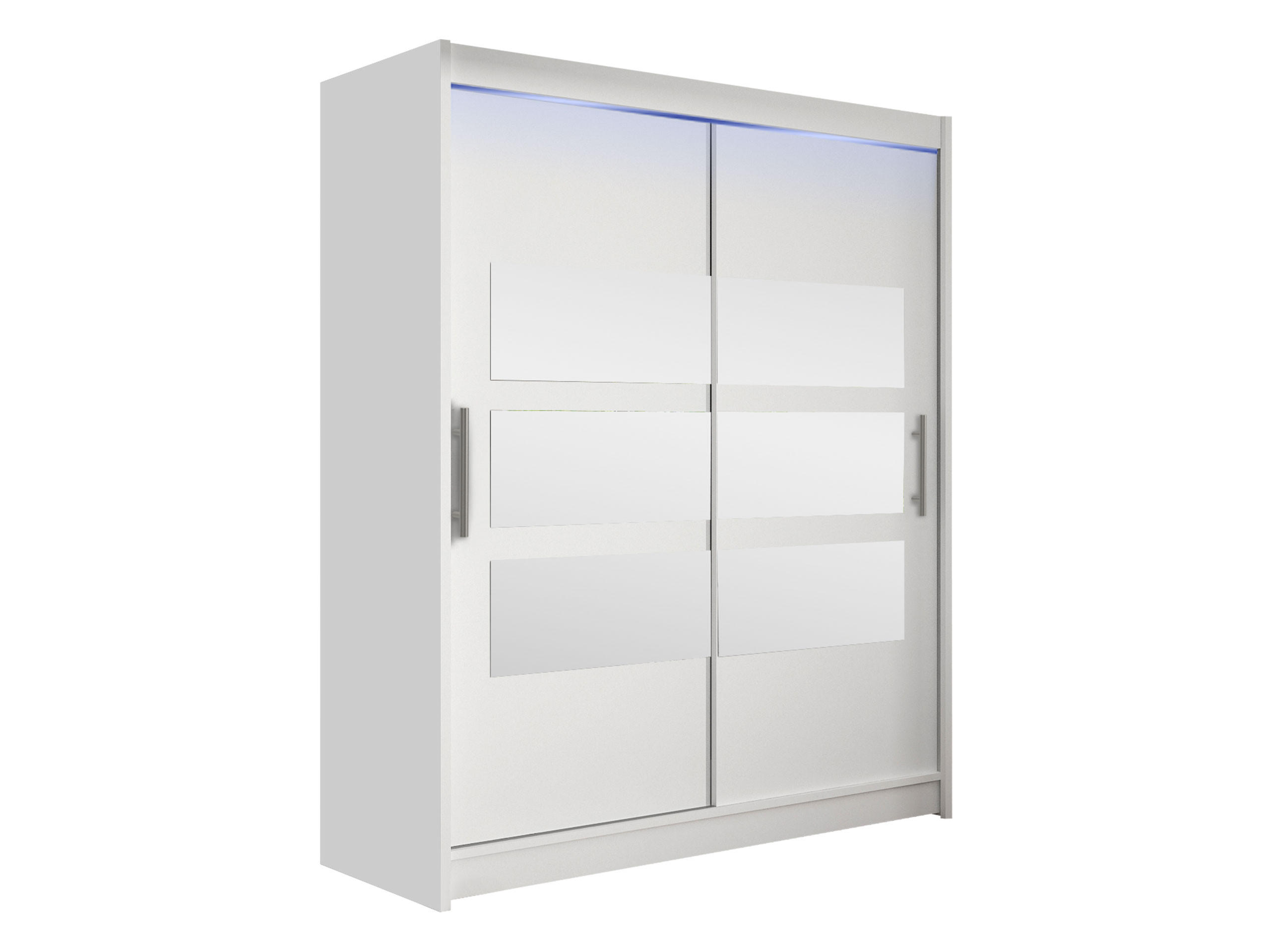 SCHWEBETÜRENSCHRANK Westa VII, mit RGB LED Beleuchtung - Silberfarben/Weiß, Holzwerkstoff/Metall (150/200/58cm) - MIRJAN24